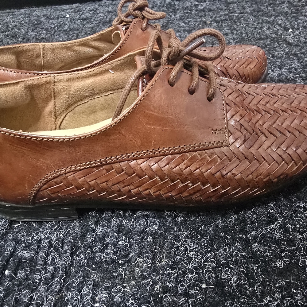 Trotters Lizzie Herringbone Brown Cognac Oxford Shoes Women - Picture 5 of 9